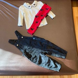 Old navy black velvet Overall and Gymboree holiday Outfit